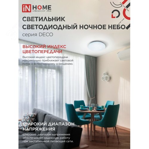 Светильник светодиодный серии DECO НОЧНОЕ НЕБО 18Вт 230В 6500К 1620Лм 260х55мм IN HOME - фото 4