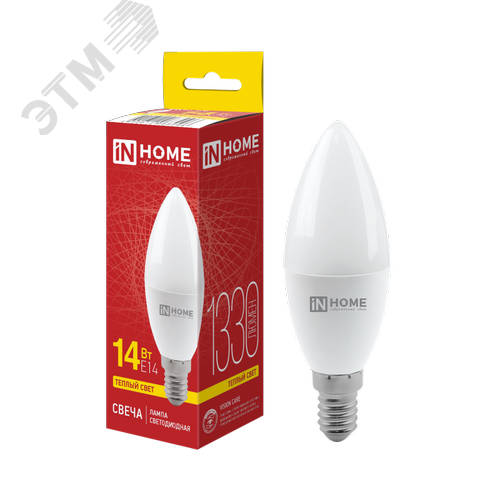 Изображение товара Лампа светодиодная LED-СВЕЧА-VC 14Вт 230В E14 3000K 1330Лм IN HOME (шт)