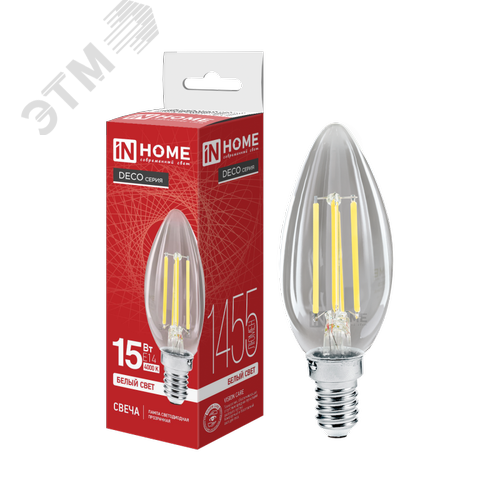 Лампа светодиодная LED СВЕЧА deco 15 Вт 230 В Е14 4000 К 1455 Лм прозрачная - фото 1