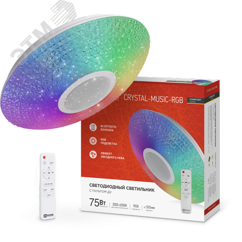 Светильник светодиодный COMFORT CRYSTAL-MUSIC-RGB 75Вт 230В 3000-6500K 6000Лм 505x125мм с пультом дистанционного управления IN HOME - фото 1