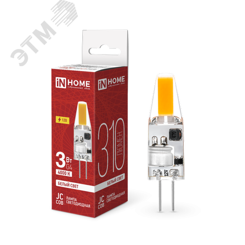 Изображение товара Лампа светодиодная LED-JC-COB 3Вт 12В G4 4000К 310Лм IN HOME (шт)