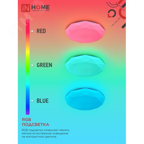 Светильник светодиодный COMFORT DIAMOND-RGB 75Вт 230В 3000-6500K 6000Лм 500x105мм с пультом ДУ IN HOME - фото 2