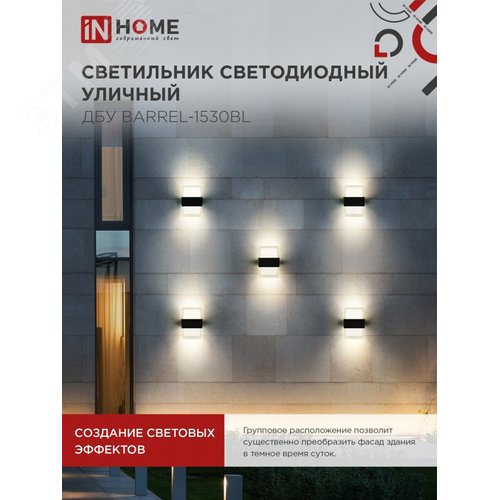 Светильник уличный светодиодный ДБУ BARREL-1530BL 15Вт 3000К IP54 черный IN HOME - фото 3