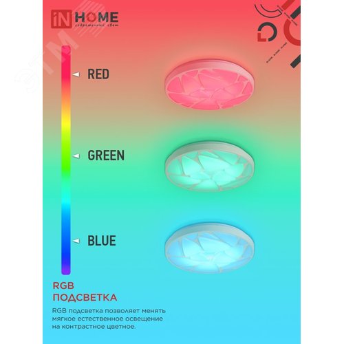 Светильник светодиодный COMFORT SHELL-RGB 125Вт 230В 3000-6500K 10000Лм 500x80мм с пультом ДУ IN HOME - фото 3