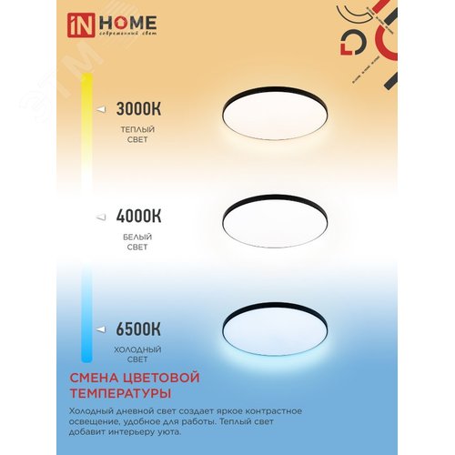 Светильник светодиодный NEO SIMPLE-95RC-BL 95Вт 230В 3000-6500K 7600Лм 460x67мм с пультом ДУ черный IN HOME - фото 4