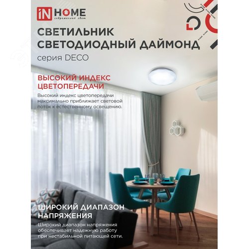 Светильник светодиодный серии DECO ДАЙМОНД 120Вт 230В 6500К 12600Лм 496х85мм IN HOME - фото 3