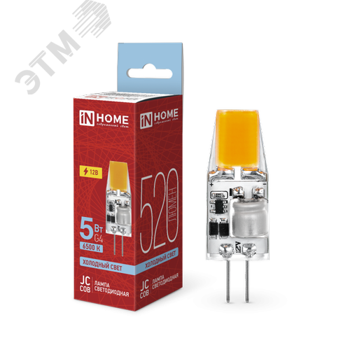 Изображение товара Лампа светодиодная LED-JC-COB 5Вт 12В G4 6500К 520Лм IN HOME (шт)