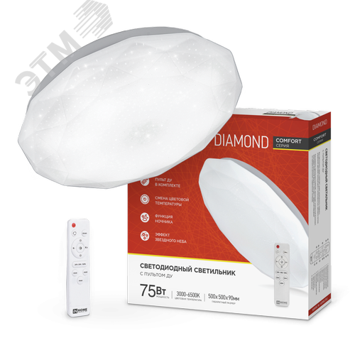 Светильник светодиодный COMFORT DIAMOND 75Вт 230В 3000-6500K 6000Лм 500x105мм с пультом ДУ IN HOME - фото 1