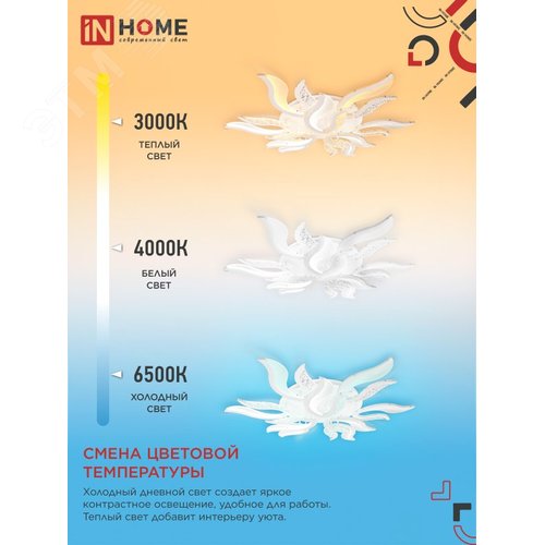 Светильник светодиодный ELEGANT FLAME 120Вт 230В 3000-6500K 8400Лм 1035х895х120мм c пультом ДУ белый IN HOME - фото 4