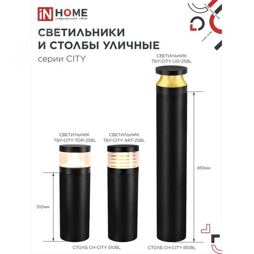 Светильник уличный светодиодный на столб ТБУ-CITY TOR-25BL 25Вт 3000/4000/6500К 90x120мм черный IP54 IN HOME - фото 6