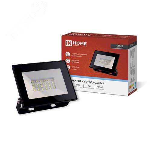 Изображение товара Прожектор светодиодный СДО-7 30 Вт 6500К IP65 черный IN HOME (шт)