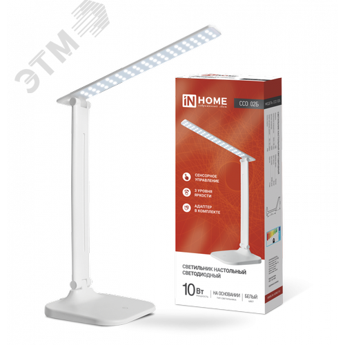 Изображение товара Светильник настольный светодиодный SIMPLE ССО-02Б 10 Вт 625Лм сенсор, адаптер БЕЛЫЙ IN HOME (шт)