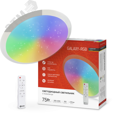 Светильник светодиодный COMFORT GALAXY-RGB 75Вт 230В 3000-6500K 6000Лм 565x80мм с пультом ДУ IN HOME - фото 1
