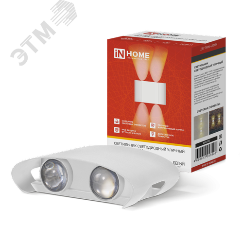 Изображение товара Светильник уличный светодиодный ДБУ TWIN-630WH 6Вт 3000К IP54 белый IN HOME (упак)