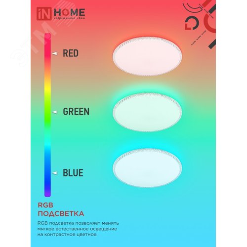 Светильник светодиодный NEO MYSTERY-125RGB-WH 125Вт 230В 3000-6500K 10000Лм 465x70мм пульт ДУ белый IN HOME - фото 3