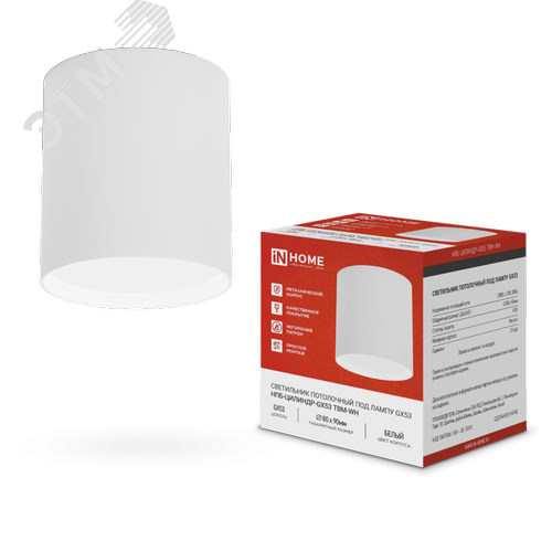 Светильник потолочный НПБ-ЦИЛИНДР-GX53 TBM-WH 80х90мм белый IN HOME - фото 1