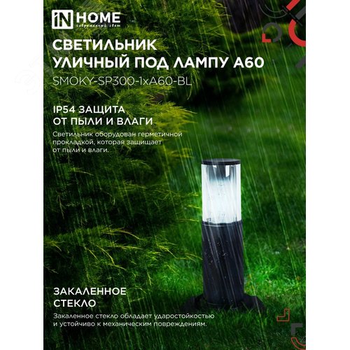 Светильник уличный напольный ТБУ SMOKY-SP300-1xA60-BL алюминиевый 300мм черный IP54 IN HOME - фото 3