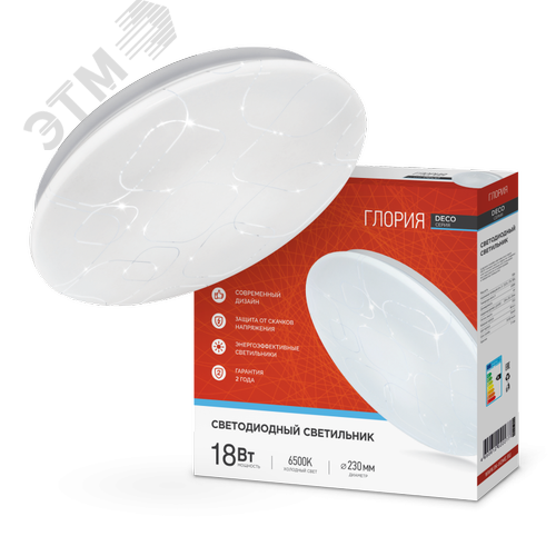 Светильник светодиодный серии DECO ГЛОРИЯ 18Вт 230В 6500К 1620Лм 260х55мм IN HOME - фото 1