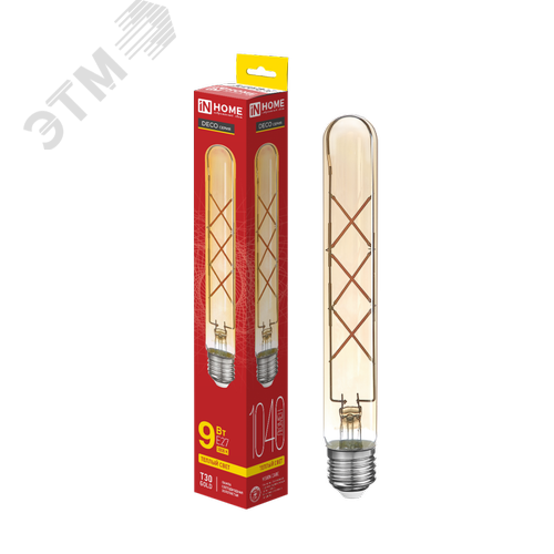 Лампа светодиодная LEDT30deco gold 9Вт 230В Е27 3000К 1040Лм 225мм золотистая - фото 1