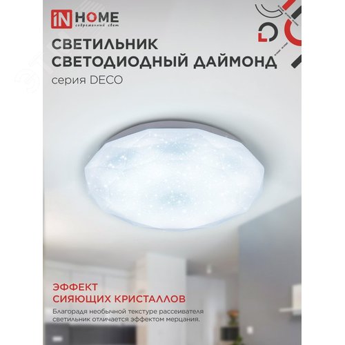 Светильник светодиодный серии DECO ДАЙМОНД 95Вт 230В 6500К 10000Лм 496х85мм IN HOME - фото 4