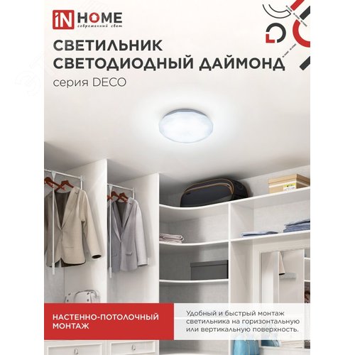 Светильник светодиодный серии DECO ДАЙМОНД 24Вт 230В 6500К 2160Лм 330х55мм IN HOME - фото 5