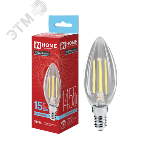 Лампа светодиодная LED СВЕЧА deco 15 Вт 230 В Е14 6500 К 1455 Лм прозрачная - фото 1