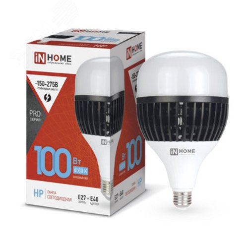 Изображение товара Лампа светодиодная LED-HP-PRO 100Вт 230В E27 с адаптером Е40 6500К 9500Лм IN HOME (шт)