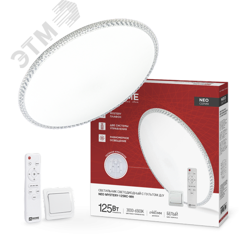 Светильник светодиодный NEO MYSTERY-125RC-WH 125Вт 230В 3000-6500K 6000Лм 460x67мм с пультом ДУ белый IN HOME - фото 1