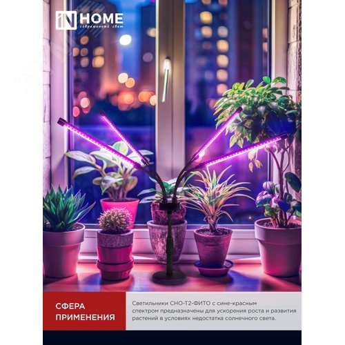 Светильник настольный на основании светодиодный СНО-Т2-ФИТО 4С40 40Вт 4 плафона, пульт на шнуре ЧЕРНЫЙ IN HOME - фото 5