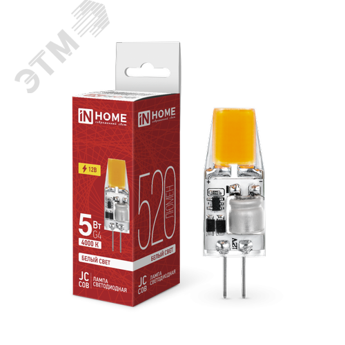 Изображение товара Лампа светодиодная LED-JC-COB 5Вт 12В G4 4000К 520Лм IN HOME (шт)