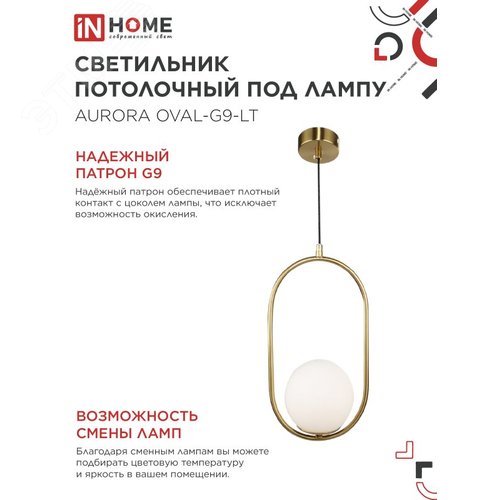 Светильник подвесной под лампу AURORA OVAL-G9-LT 1хG9 матовый плафон, латунный корпус  IN HOME - фото 4