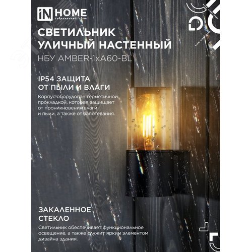 Светильник уличный настенный односторонний НБУ AMBER-1хA60-BL алюминиевый черный IP54 IN HOME - фото 4