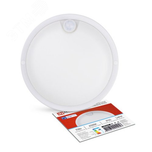 Изображение товара Светильник светодиодный герметичный СПП ИД-1565-КРУГ 15Вт 6500К 1350Лм с инфракрасным датчиком IP65 140мм IN HOME (шт)