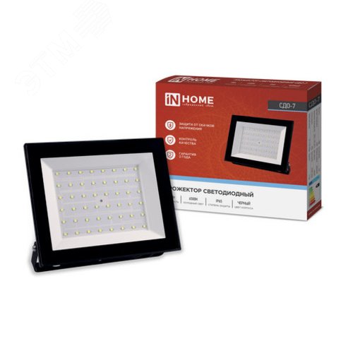 Изображение товара Прожектор светодиодный СДО-7 70 Вт 6500К IP65 черный IN HOME (шт)