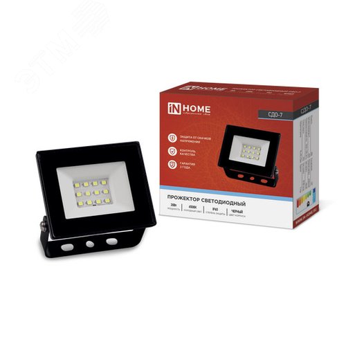 Прожектор светодиодный СДО-7 20 Вт 6500К IP65 черный IN HOME - фото 1