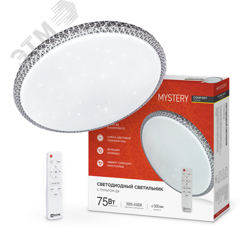 Светильник светодиодный COMFORT MYSTERY 75Вт 230В 3000-6500K 6000Лм 500x80мм с пультом ДУ IN HOME - фото 1
