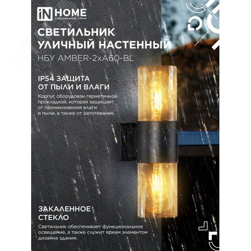 Светильник уличный настенный двусторонний НБУ AMBER-2хA60-BL алюминиевый черный IP54 IN HOME - фото 4