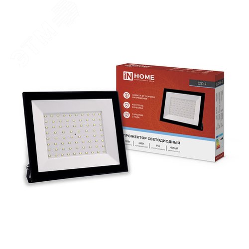 Изображение товара Прожектор светодиодный СДО-7 100 Вт 6500К IP65 черный IN HOME (шт)