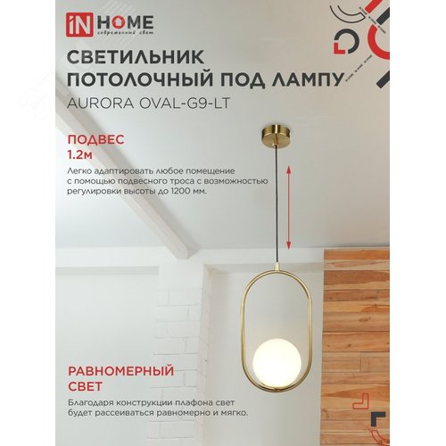 Светильник подвесной под лампу AURORA OVAL-G9-LT 1хG9 матовый плафон, латунный корпус  IN HOME - фото 3
