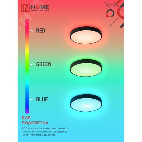 Светильник светодиодный SCANDY SIMPLE-125RGB-RCB 125Вт 230В 3000-6500K 10000Лм 400x50мм пульт ДУ черный IN HOME - фото 3