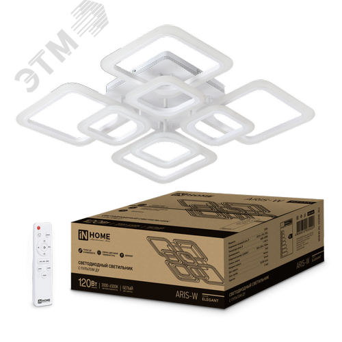 Светильник светодиодный ELEGANT ARIS-W 120Вт 230В 3000-6500K 8400Лм 590х590х130мм c пультом ДУ белый IN HOME - фото 1