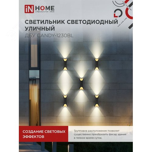 Светильник уличный светодиодный ДБУ CANDY-1230BL 12Вт 3000К IP54 черный IN HOME - фото 3