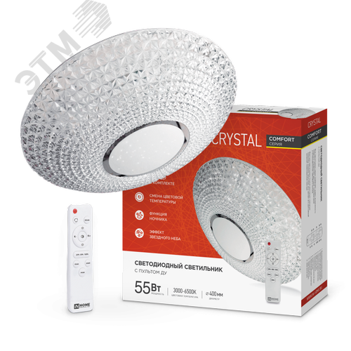 Светильник светодиодный COMFORT CRYSTAL 55Вт 230В 3000-6500K 4400Лм 415x115мм с пультом ДУ IN HOME - фото 1