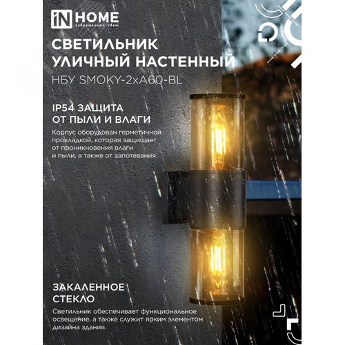 Светильник уличный настенный двусторонний НБУ SMOKY-2хA60-BL алюминиевый черный IP54 IN HOME - фото 3