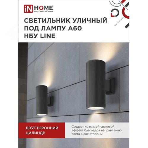 Светильник уличный настенный двусторонний НБУ LINE-2хA60-BL алюминиевый черный IP54 IN HOME - фото 5