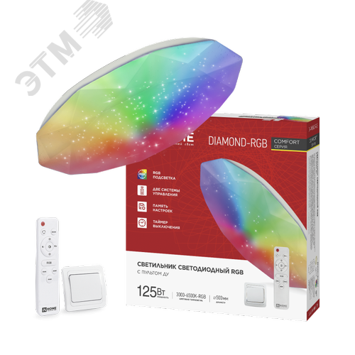 Светильник светодиодный COMFORT DIAMOND-RGB 125Вт 230В 3000-6500K 10000Лм 500x105мм с пультом ДУ IN HOME - фото 1