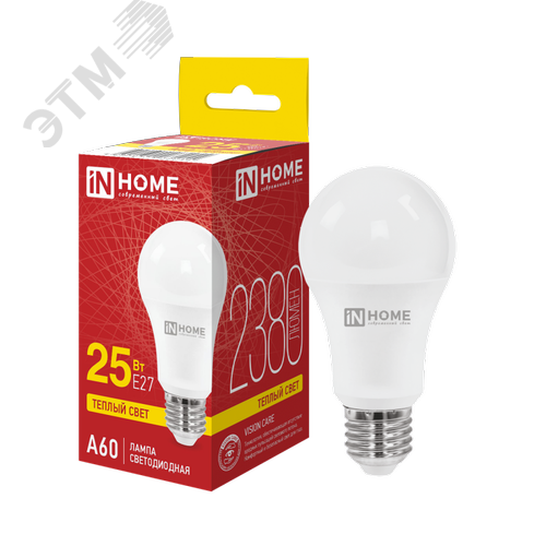 Лампа светодиодная LED-A60-VC 25Вт 230В Е27 3000К 2380Лм IN HOME - фото 1