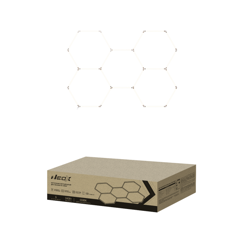 Светильник светодиодный ДБО-HEXAGON 5С-24065 240Вт 230В 6500К 5 сот 0.5м шнур с вилкой 1628х2380мм NEOX