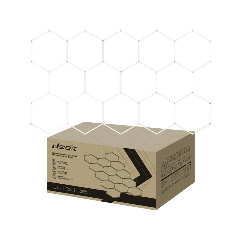 Светильник светодиодный ДБО-HEXAGON 14С-57065 570Вт 230В 6500К 14 сот 0.5м шнур с вилкой 4027х2325мм NEOX