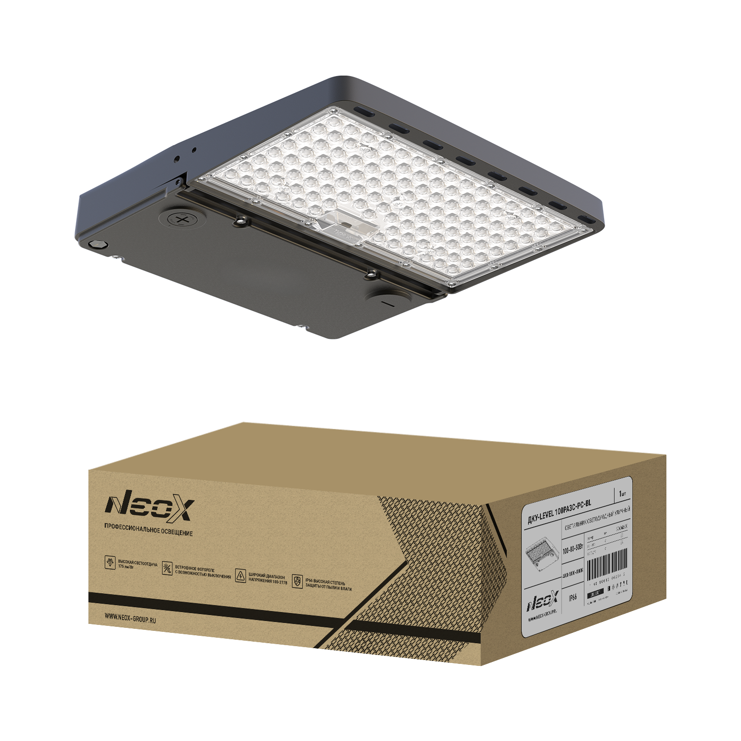 Светильник уличный светодиодный ДКУ-LEVEL 100PA3С-PC-BL 100-240В 100/80/50Вт 175лм/Вт 3CCT 5лет IP65